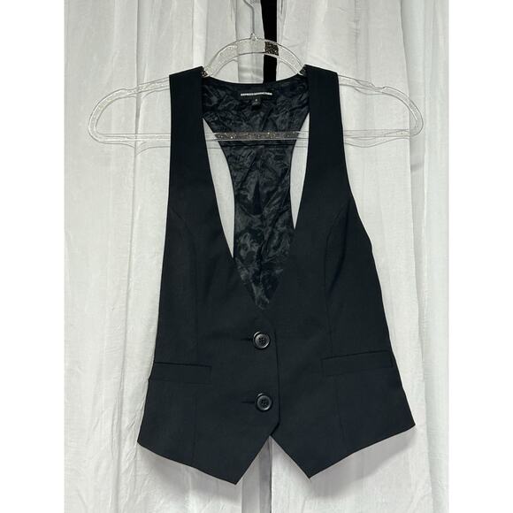 Vtg Y2k Express Vest Corpcore Whimsigoth Office Size 4 Small Black - Picture 1 of 6
